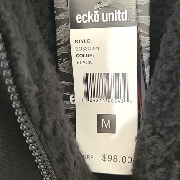 *NWT* ECKO UNLTD Men's Sherpa Lined Heavy Hooded Black Jacket, size Medium - Picture 10 of 12